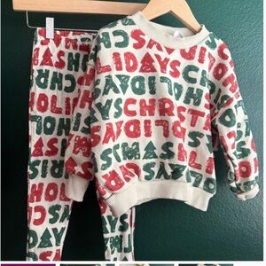 Zara Kids Christmas Pajama Set Holiday Print Red Green 18 24 Months